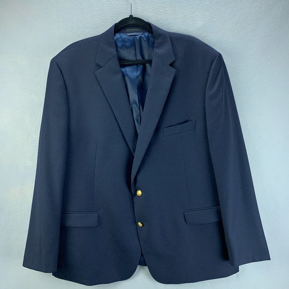 Lauren Ralph Lauren Other - LRL Lauren Ralph Lauren Blazer Mens 50R Blue Wool Polyester 2 Button Gold Brass